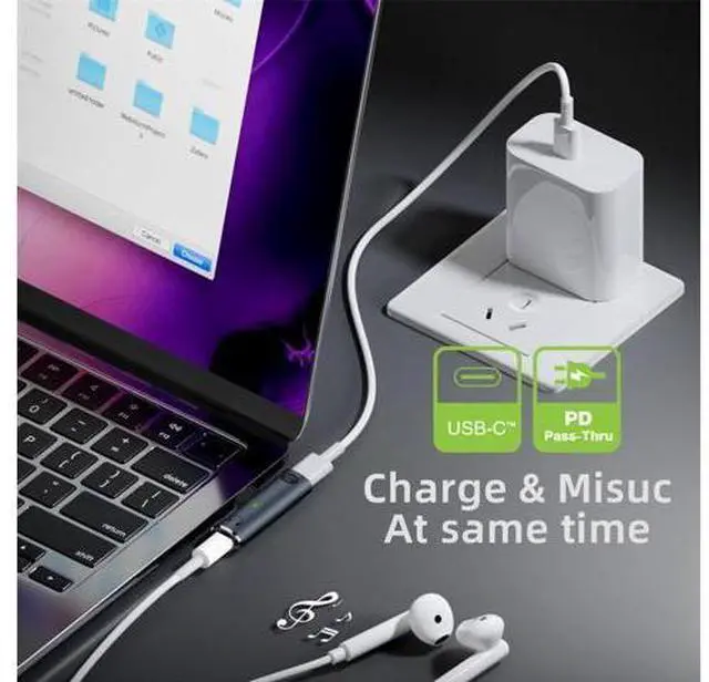 Alt view image 4 of 7 - 2 in 1 USB C to Audio and Charger Adapter,USB C to 3.5mm Headphone Jack and PD 100W Fast Charging Support Charge & Misuc at Same time