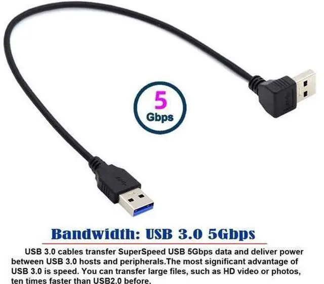 Alt view image 4 of 7 - Down Angled USB 3.0 Type-A Male to Straight 3.0 Type-A Male Data 5Gbps Cable 90 Degree 40cm