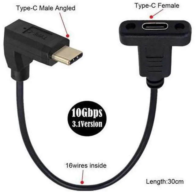 Alt view image 6 of 7 - USB 3.1 Gen 2 10Gbps USB C Male to Female 90 Degree UP Angled Fast Charging Data Video Transfer Extension Cable with Panel Mount Hole 0.3M