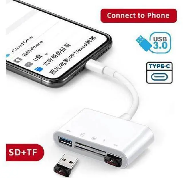 Alt view image 4 of 7 - CY 5 in 1 USB C to 2 USB 3.0 TF Micro SD SDXC SDHC Card Reader Adapter 5Gbps Compatible with PD 27W for Laptop Tablet Phone