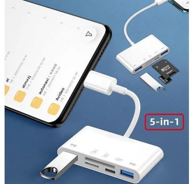 Alt view image 5 of 7 - CY 5 in 1 USB C to 2 USB 3.0 TF Micro SD SDXC SDHC Card Reader Adapter 5Gbps Compatible with PD 27W for Laptop Tablet Phone