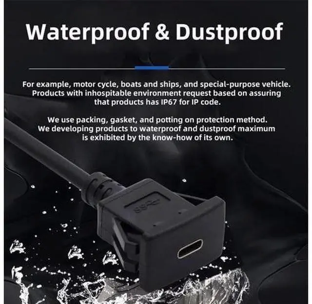 Alt view image 6 of 7 - Waterproof Dustproof USB-C Type-C USB 3.1 10Gbps Extension Flush Car Latch Mount Extension Cable for Dashboard Panel