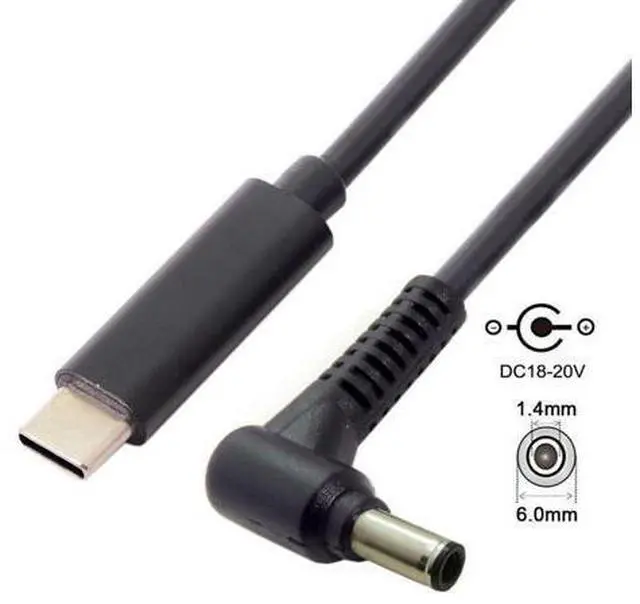 Alt view image 2 of 7 - USB C to DC 6.0x1.4mm Power PD 65W Charge Cable for Laptop Notebook