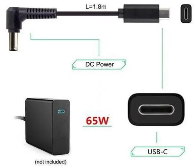 Alt view image 3 of 7 - USB C to DC 6.0x1.4mm Power PD 65W Charge Cable for Laptop Notebook
