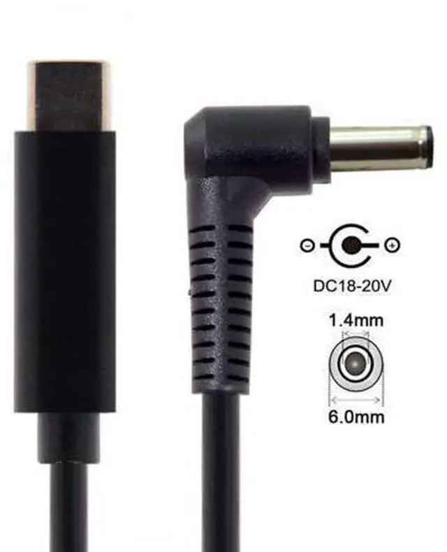 Alt view image 7 of 7 - USB C to DC 6.0x1.4mm Power PD 65W Charge Cable for Laptop Notebook