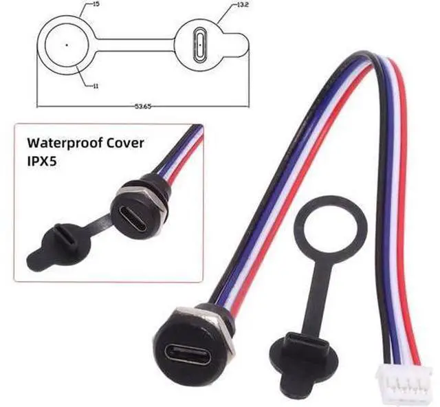 Alt view image 4 of 7 - 5pcs/Set DIY OEM Type C Female Socket to 4Pin Header Cable Pitch=2.0mm Panel Mount Type DC 5V Power Data