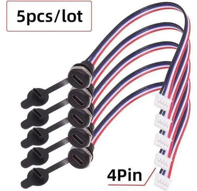 Alt view image 2 of 7 - 5pcs/Set DIY OEM Type C Female Socket to 4Pin Header Cable Pitch=2.0mm Panel Mount Type DC 5V Power Data