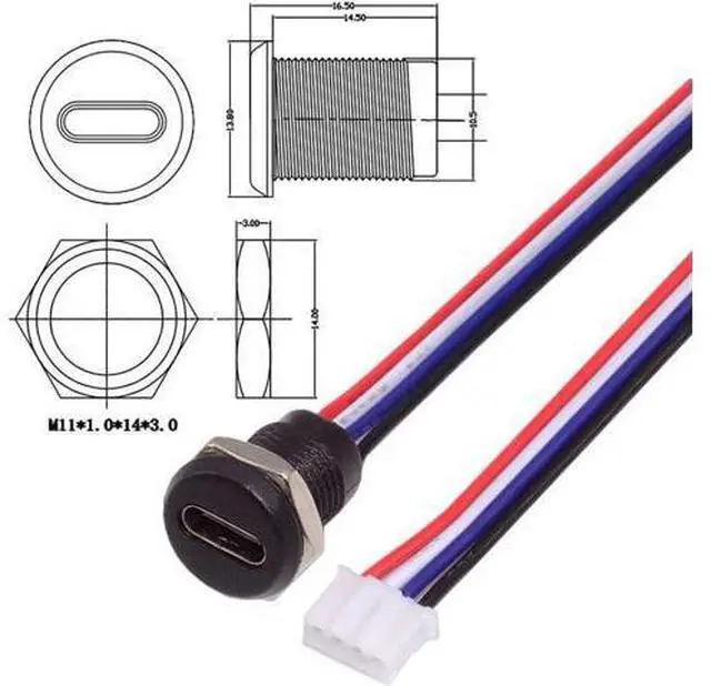 Alt view image 3 of 7 - 5pcs/Set DIY OEM Type C Female Socket to 4Pin Header Cable Pitch=2.0mm Panel Mount Type DC 5V Power Data