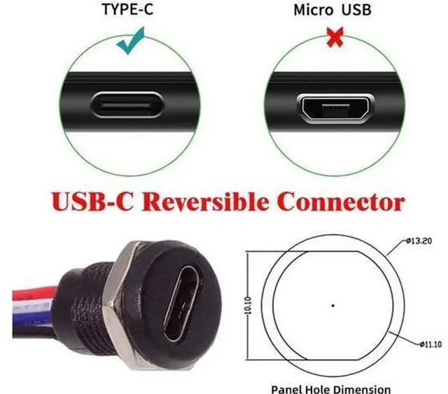 Alt view image 6 of 7 - 5pcs/Set DIY OEM Type C Female Socket to 4Pin Header Cable Pitch=2.0mm Panel Mount Type DC 5V Power Data