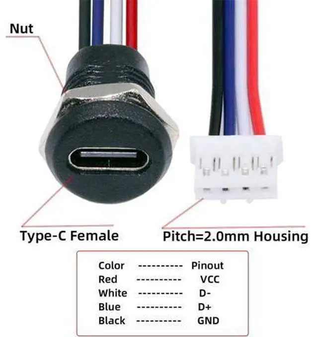 Alt view image 7 of 7 - 5pcs/Set DIY OEM Type C Female Socket to 4Pin Header Cable Pitch=2.0mm Panel Mount Type DC 5V Power Data