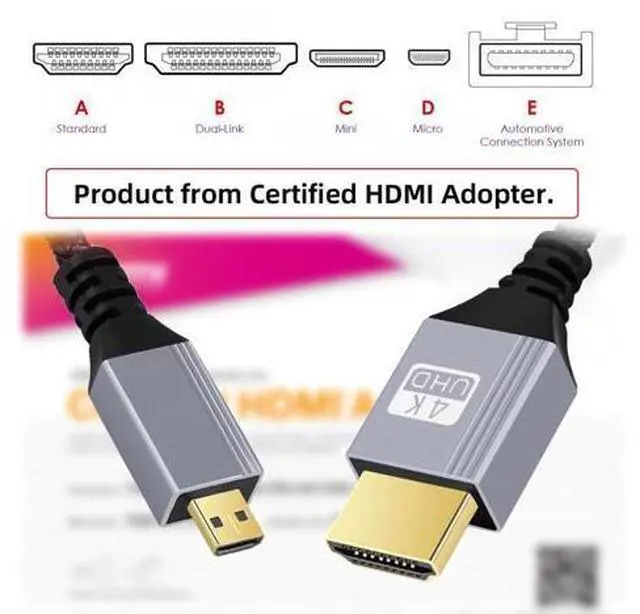 Alt view image 2 of 7 - 4K 60hz HDMI 2.0 Male to Micro HDMI Type-D Male Cable with Sleeve Straight Connector for HDTV Computer Laptop Monitor 100CM