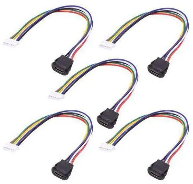 Main image of 5 Pack 2.0mm Pitch 6Pin to USB C Female DC 5V/20V PD Power Flush Mount Charging Socket Port Conversion Cable Adapter