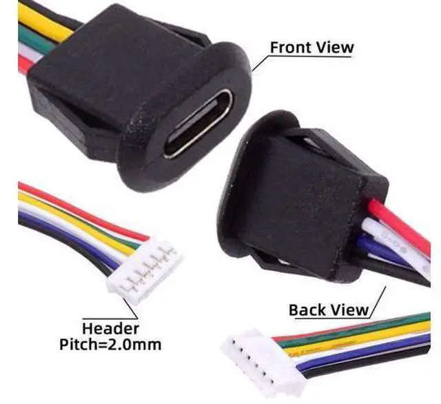 Alt view image 3 of 7 - 5 Pack 2.0mm Pitch 6Pin to USB C Female DC 5V/20V PD Power Flush Mount Charging Socket Port Conversion Cable Adapter