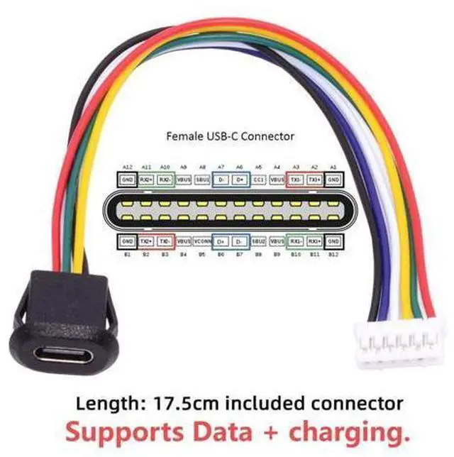 Alt view image 2 of 7 - 5 Pack 2.0mm Pitch 6Pin to USB C Female DC 5V/20V PD Power Flush Mount Charging Socket Port Conversion Cable Adapter