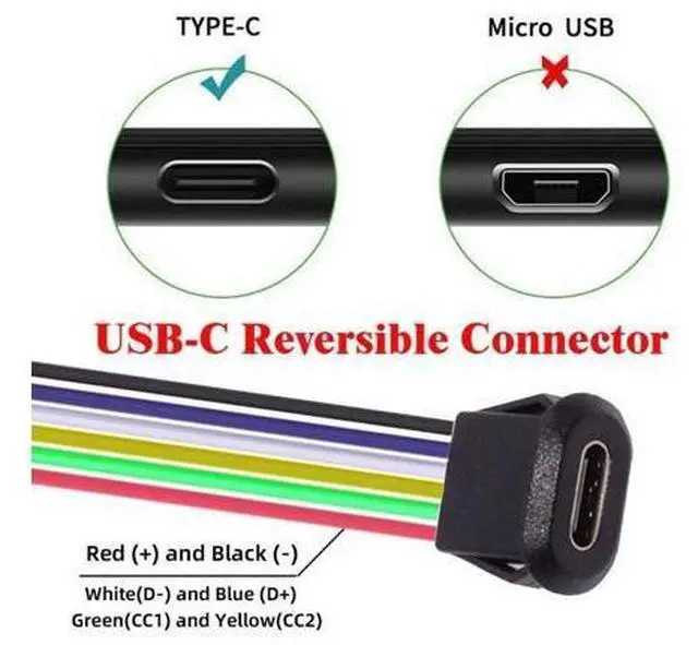 Alt view image 6 of 7 - 5 Pack 2.0mm Pitch 6Pin to USB C Female DC 5V/20V PD Power Flush Mount Charging Socket Port Conversion Cable Adapter