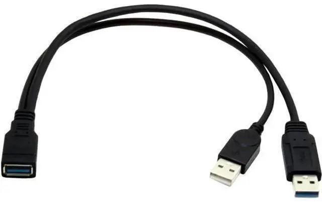Main image of Black USB 3.0 Female to Dual USB Male Extra Power Data Y Extension Cable for 2.5" Mobile Hard Disk