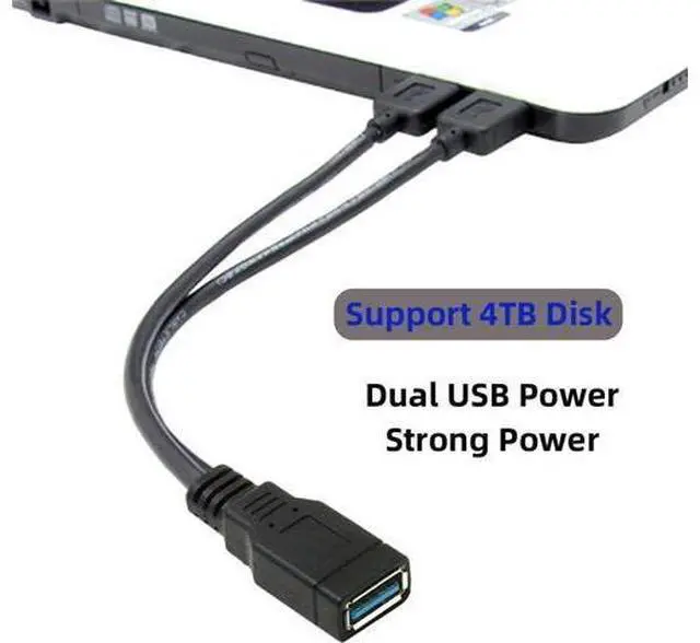 Alt view image 4 of 7 - Black USB 3.0 Female to Dual USB Male Extra Power Data Y Extension Cable for 2.5" Mobile Hard Disk