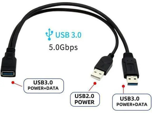 Alt view image 2 of 7 - Black USB 3.0 Female to Dual USB Male Extra Power Data Y Extension Cable for 2.5" Mobile Hard Disk