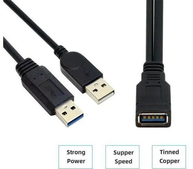 Alt view image 7 of 7 - Black USB 3.0 Female to Dual USB Male Extra Power Data Y Extension Cable for 2.5" Mobile Hard Disk