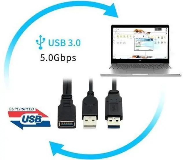 Alt view image 6 of 7 - Black USB 3.0 Female to Dual USB Male Extra Power Data Y Extension Cable for 2.5" Mobile Hard Disk