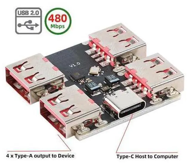 Alt view image 2 of 7 - 4 Port USB 2.0 HUB,USB C 1 to 4 USB 2.0 Splitter Port Multiplier Expansion Adapter for Laptop/Flash Drive/Keyborad/Mouse
