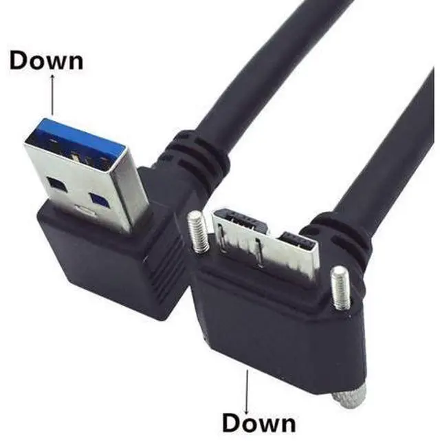 Alt view image 2 of 7 - USB 3.0 to Micro USB 3.0 90 Degree Down Angled with Locking Screw Panel Cable 25cm