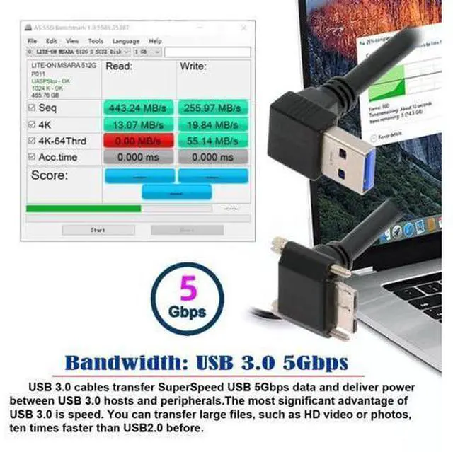 Alt view image 5 of 7 - USB 3.0 to Micro USB 3.0 90 Degree Down Angled with Locking Screw Panel Cable 25cm