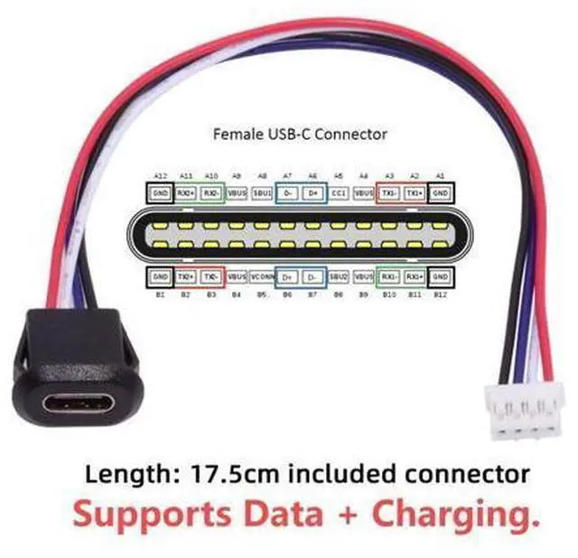 Alt view image 2 of 7 - 5 Pack 2.0mm Pitch 4Pin to USB C Female DC 5V 3A Flush Mount Charging Socket Port Conversion Cable Adapter