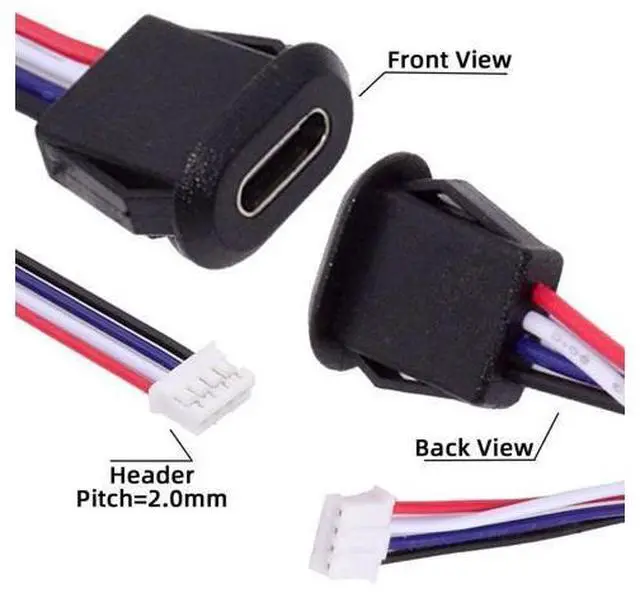 Alt view image 3 of 7 - 5 Pack 2.0mm Pitch 4Pin to USB C Female DC 5V 3A Flush Mount Charging Socket Port Conversion Cable Adapter