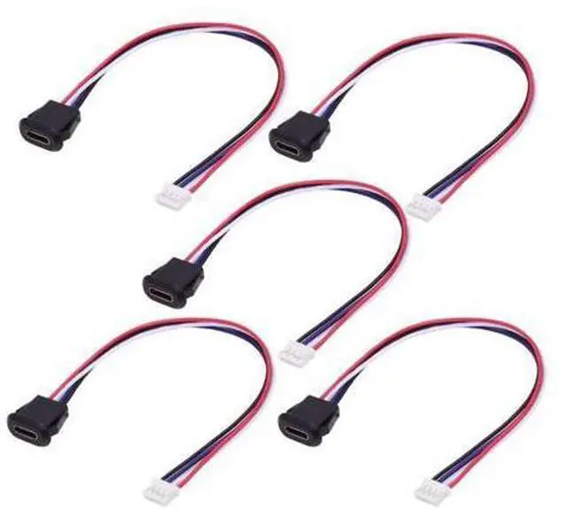 Main image of 5 Pack 2.0mm Pitch 4Pin to USB C Female DC 5V 3A Flush Mount Charging Socket Port Conversion Cable Adapter