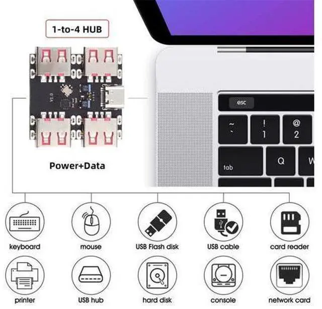 Alt view image 5 of 7 - 4 Port USB 2.0 HUB,USB C 1 to 4 USB 2.0 Splitter Port Multiplier Expansion Adapter for Laptop/Flash Drive/Keyborad/Mouse
