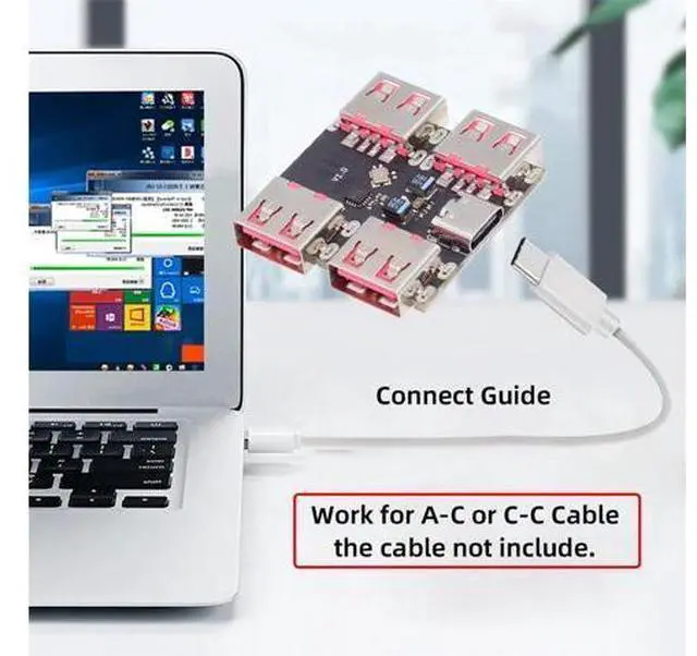 Alt view image 6 of 7 - 4 Port USB 2.0 HUB,USB C 1 to 4 USB 2.0 Splitter Port Multiplier Expansion Adapter for Laptop/Flash Drive/Keyborad/Mouse