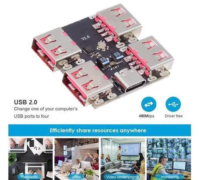 Alt view image 7 of 7 - 4 Port USB 2.0 HUB,USB C 1 to 4 USB 2.0 Splitter Port Multiplier Expansion Adapter for Laptop/Flash Drive/Keyborad/Mouse