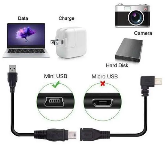 Alt view image 7 of 7 - 90 Degree Left Angled Mini USB 5Pin Male to Female Extension Cable 30cm for GPS Camera
