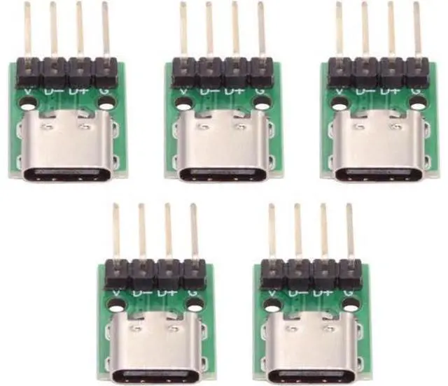 Main image of 5 Pack USB C DIY Connector, Pitch 2.54mm 4Pin to USB 2.0 Type C Female Socket Port Repair Replacement Solder Adapter