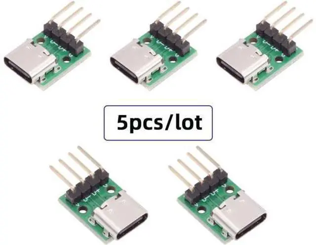 Alt view image 7 of 7 - 5 Pack USB C DIY Connector, Pitch 2.54mm 4Pin to USB 2.0 Type C Female Socket Port Repair Replacement Solder Adapter