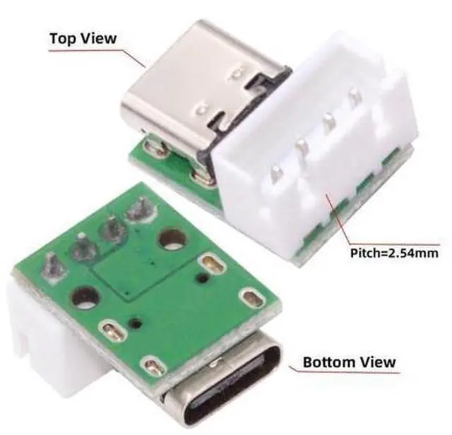 Alt view image 6 of 7 - 5 Pack USB C DIY Connector, Pitch 2.54mm Vertical 4Pin to USB 2.0 Type C Female Socket Port Repair Replacement Solder Adapter with Wafer Socket