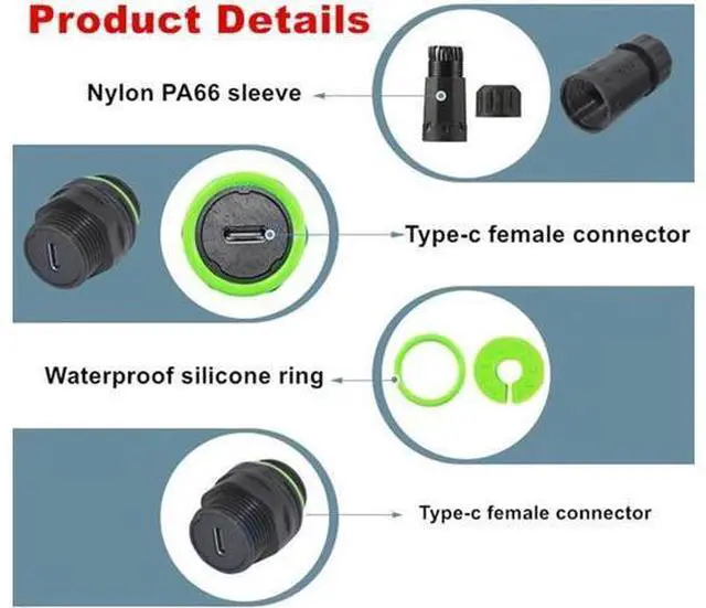 Alt view image 4 of 7 - M20 Locking IP68 Waterproof Type-C 10Gbps USB3.1 Female to USB-C Female Extension Adapter Coupler
