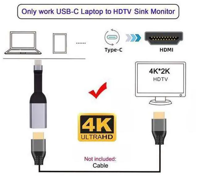 Alt view image 6 of 7 - USB C to HDMI Short Cable Support 4K@60HZ 1440P@60HZ 1080P@60HZ Compatible with Thunderbolt3/4
