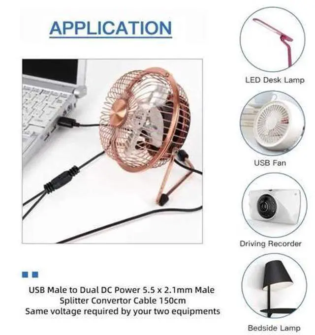 Alt view image 5 of 7 - USB 2.0 Type A Male 1 to 2 DC 5.5x2.1mm Y Splitter 90 Degree Angled DC 5V Power Plug Barrel Connector Charge Cable 4.9FT