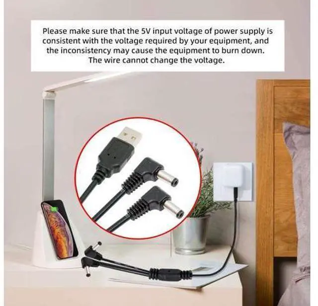Alt view image 7 of 7 - USB 2.0 Type A Male 1 to 2 DC 5.5x2.1mm Y Splitter 90 Degree Angled DC 5V Power Plug Barrel Connector Charge Cable 4.9FT