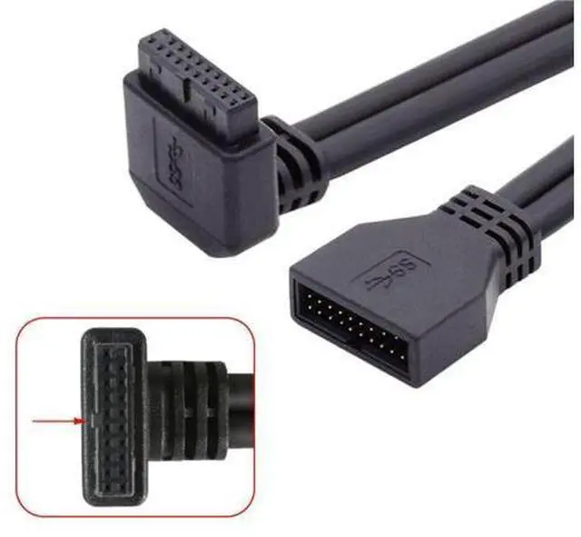 Alt view image 5 of 7 - USB 3.0 Front Panel Header 19/20Pin Male to Female 90 Degree UP Angled Mainboard Header Port Extension Cable Adapter