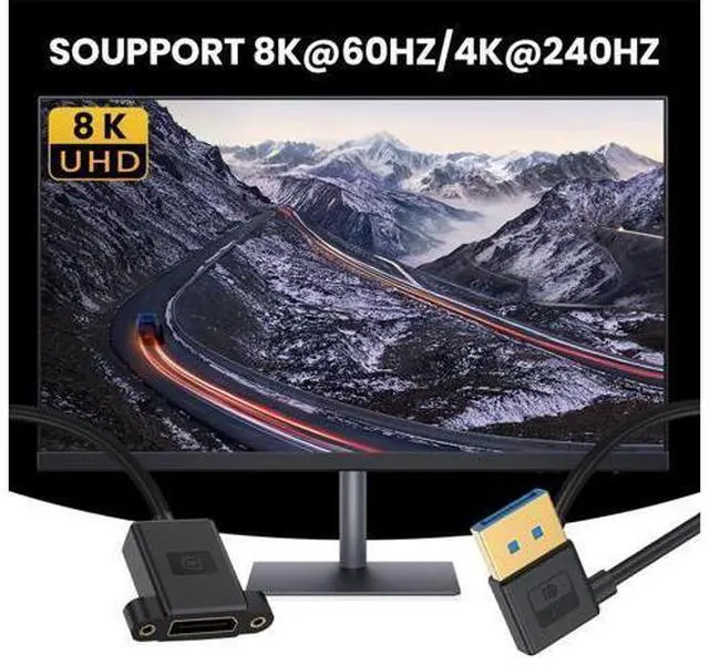 Alt view image 4 of 7 - Cable Ultrafine Right Angled DisplayPort 1.4 DP Male to Female Extension Cable 8K 60hz 4K 144hz for Desktop Laptop Monitor Graphics Card 30cm