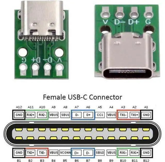 Alt view image 2 of 7 - 5 Pack USB C DIY Connector, Pitch 2.54mm USB 2.0 Type C 4Pin Female Socket Port Repair Replacement Solder Adapter