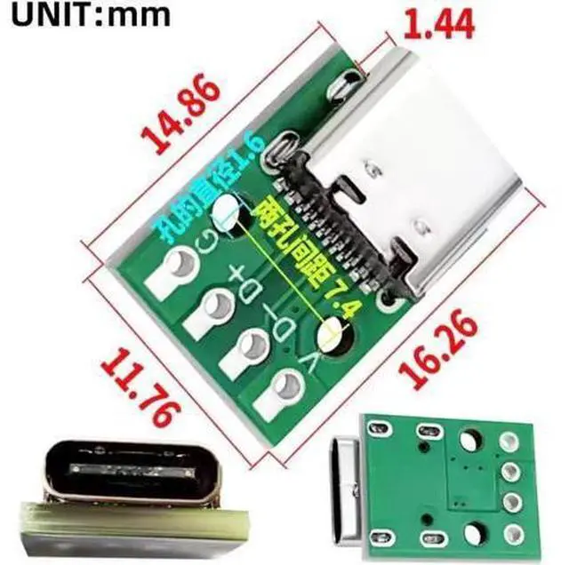Alt view image 6 of 7 - 5 Pack USB C DIY Connector, Pitch 2.54mm USB 2.0 Type C 4Pin Female Socket Port Repair Replacement Solder Adapter