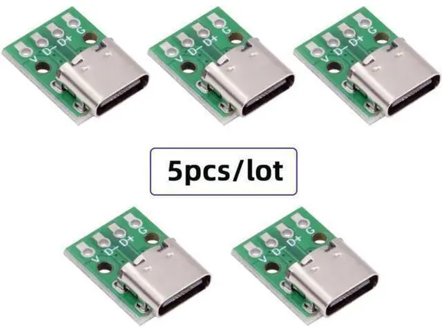 Alt view image 7 of 7 - 5 Pack USB C DIY Connector, Pitch 2.54mm USB 2.0 Type C 4Pin Female Socket Port Repair Replacement Solder Adapter
