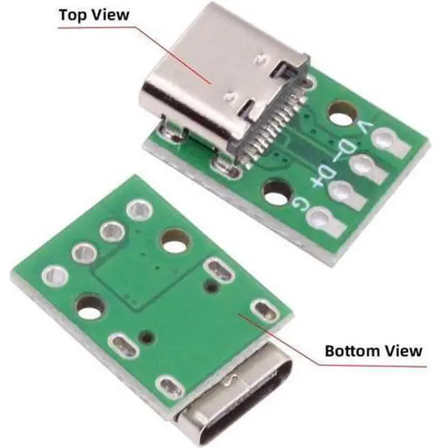 Alt view image 5 of 7 - 5 Pack USB C DIY Connector, Pitch 2.54mm USB 2.0 Type C 4Pin Female Socket Port Repair Replacement Solder Adapter