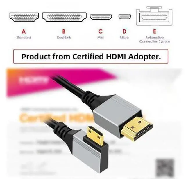 Alt view image 2 of 7 - 90 Degree Left Angled Mini HDMI 2.1 Ultra Thin HDTV Cable 8K 4K Hyper Super Flexible Slim Cord Type-A to Type-C for Camera HDTV 50cm