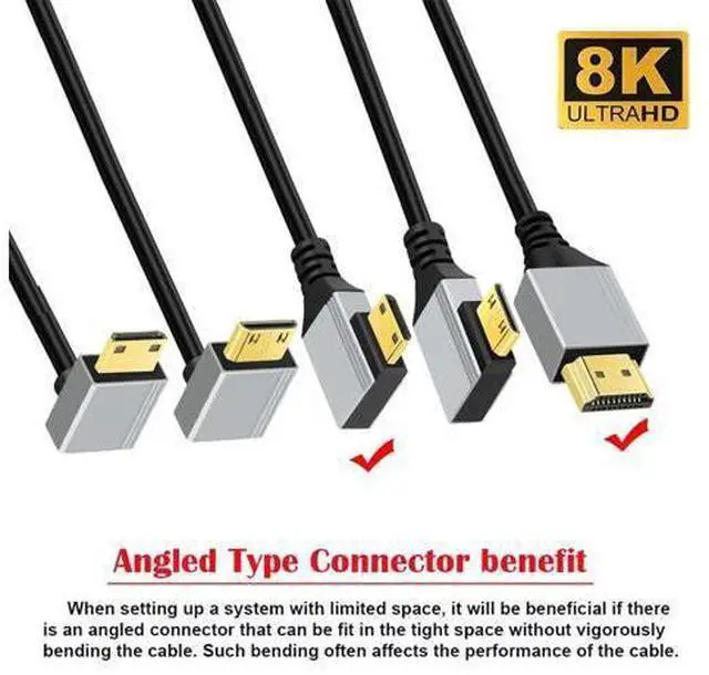 Alt view image 3 of 7 - 90 Degree Left Angled Mini HDMI 2.1 Ultra Thin HDTV Cable 8K 4K Hyper Super Flexible Slim Cord Type-A to Type-C for Camera HDTV 50cm