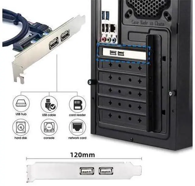 Alt view image 4 of 7 - Cable Internal Dual USB2.0 Female Mount Panel to Motherboard 9pin Baffle Cable with Extral SATA Power and 12cm Bracket